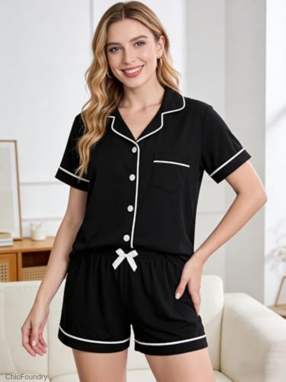 100% Cotton Pajama Set Short Sleeve Shorts Lounge Sleepwear - Picture 2 of 7